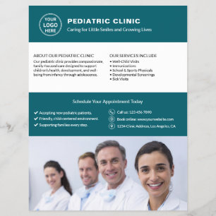 Paediatrics Clinic Doctor Logo Photo QR Teal Flyer