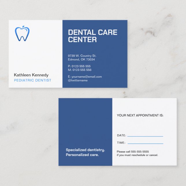 Paediatrics Dentist | Dental Practice Appointment Card (Front/Back)