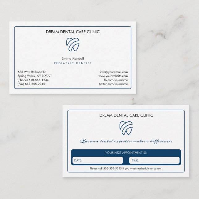 Paediatrics Dentist | Elegant Appointment Card (Front/Back)