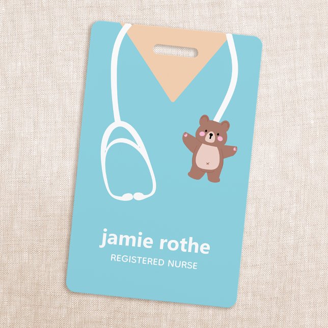 Paediatrics Nurse Blue Teddy Bear Scrubs  ID Badge (Creator Uploaded)