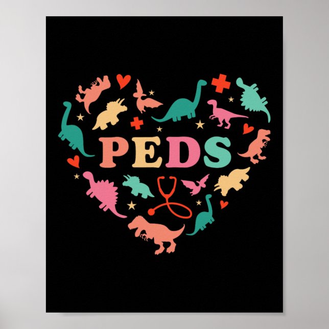 Paediatrics Nurse Crew Cute Colourful Dinosaur Hea Poster (Front)
