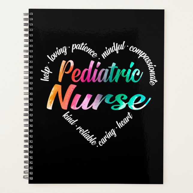 Paediatrics Nurse Heart Word Cloud Watercolor Planner (Front)