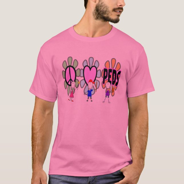 Paediatrics Nurse "Peace-Love-Paediatrics" Gifts T-Shirt (Front)