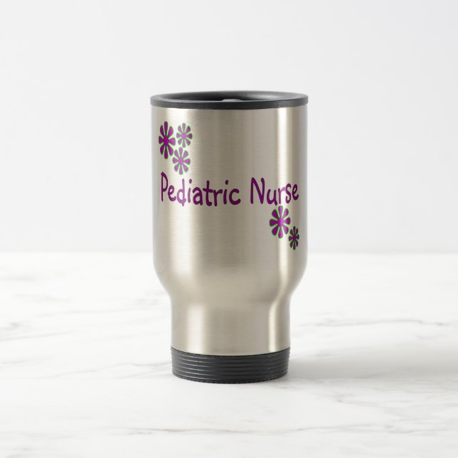 Paediatrics Nurse Purple Flowers Travel Mug (Center)