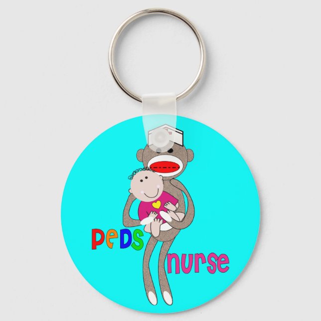 Paediatrics Nurse Sock Monkey Design Key Ring (Front)