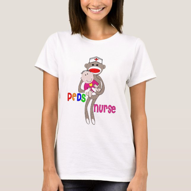 Paediatrics Nurse Sock Monkey Design T-Shirt (Front)