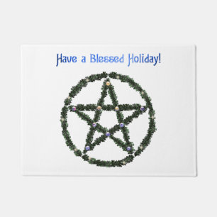 Pagan Blessed Holiday Yule Wreath Pentacle Doormat
