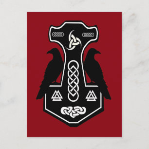 Pagan Celtic Thor's Hammer with Ravens Postcard