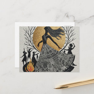Pagan Dancing Women Gold Moon Postcard