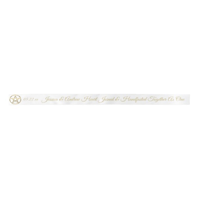 Pagan Handfasting Gold Pentacle Custom Wedding Satin Ribbon (Front)