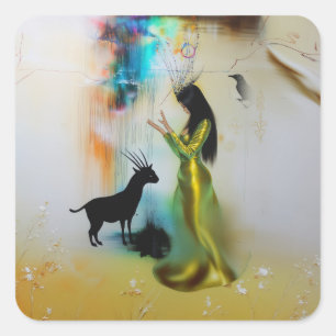 Pagan Priestess Raven Occult Dark Witchy AI Art Square Sticker