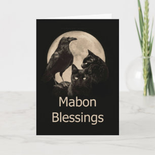 Pagan Wicca Mabon Blessings With Raven and Cats Card