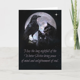 Pagan Wicca Winter Solstice Raven and Cats Card