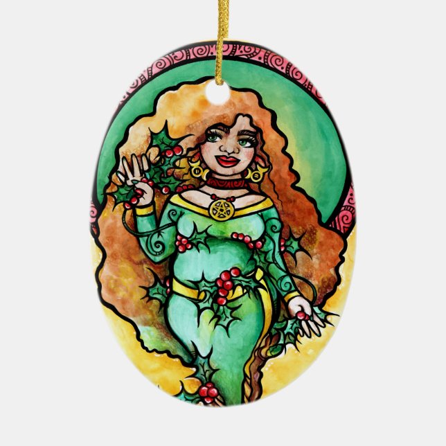 Pagan Yule Goddess Ceramic Tree Decoration (Front)