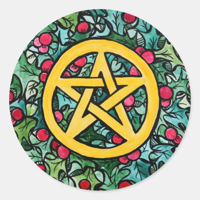 Pagan Yule Pentagram  Classic Round Sticker (Front)