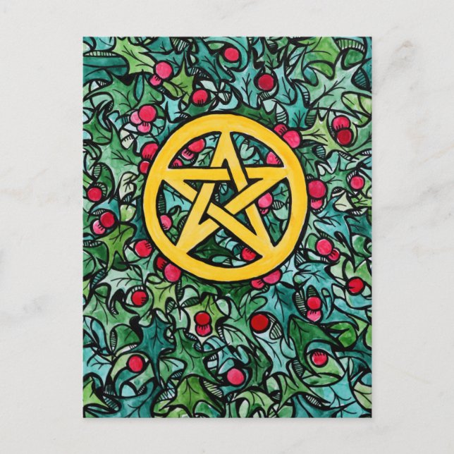 Pagan Yule Pentagram Postcard (Front)