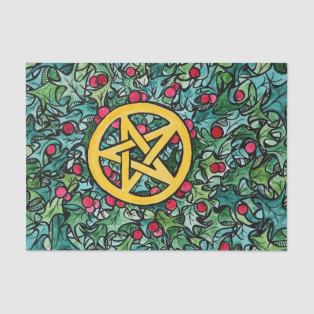 Pagan Yule Pentagram  Tissue Paper (Front)