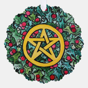 Pagan Yule Pentagram Tree Decoration Card