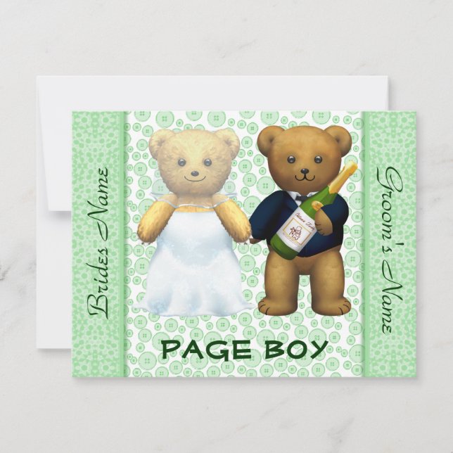 Page Boy - Teddy Bears Apple Green Wedding Invite (Front)