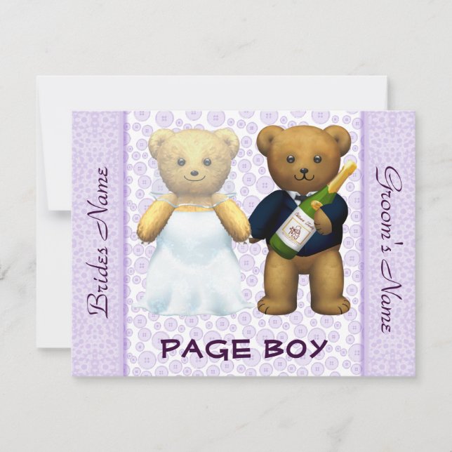 Page Boy - Teddy Bears lilac Wedding Invite (Front)