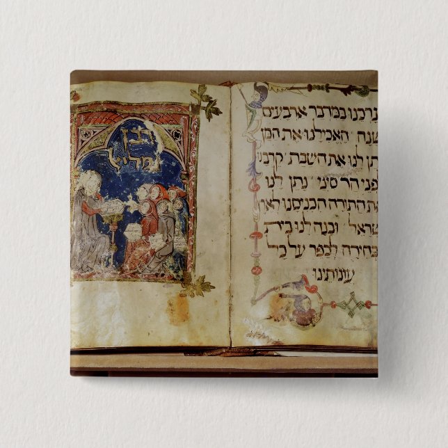 Page from a Haggadah 15 Cm Square Badge (Front)