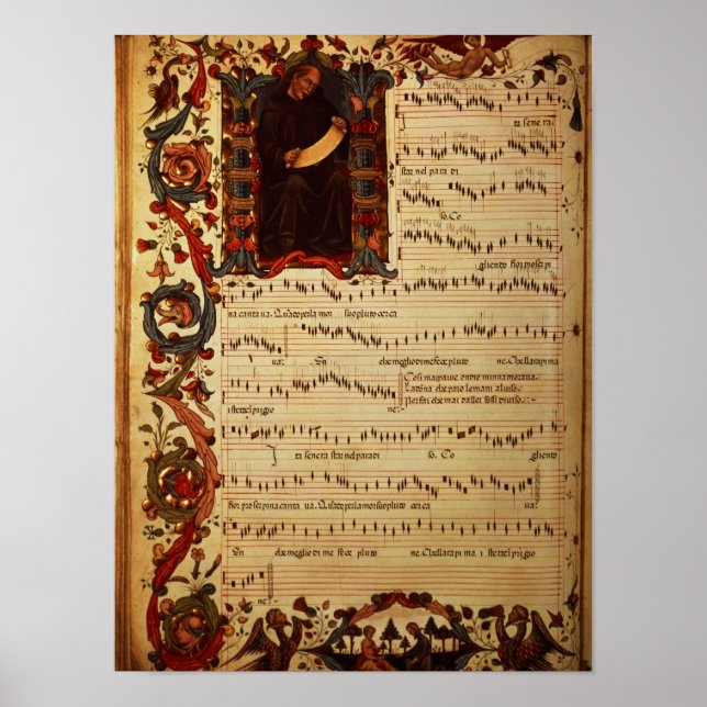 Page of Musical Notation with historiated Poster (Front)