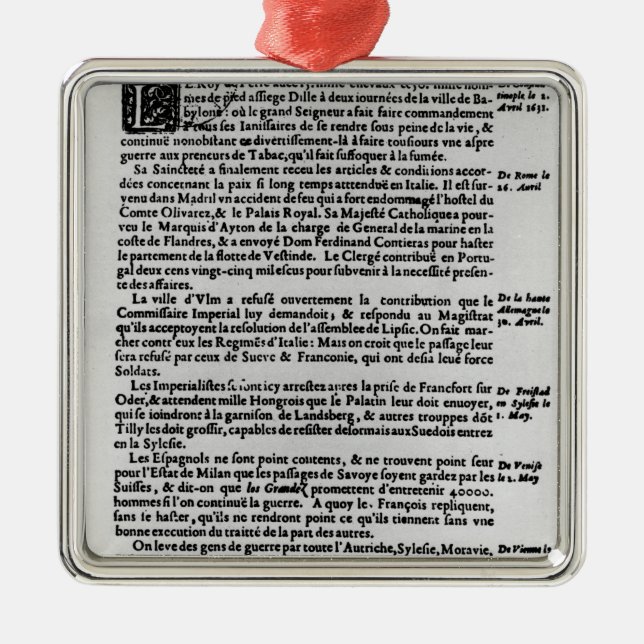 Page of text from 'La Gazette' Metal Tree Decoration (Front)