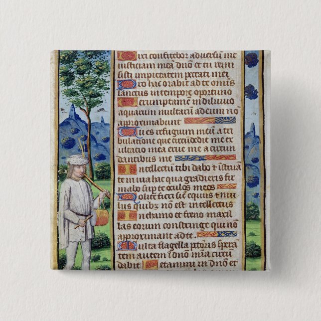 Page of text with a border detail of a 15 cm square badge (Front)