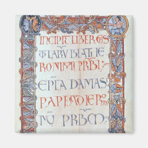 Page of text with a floriated border magnet
