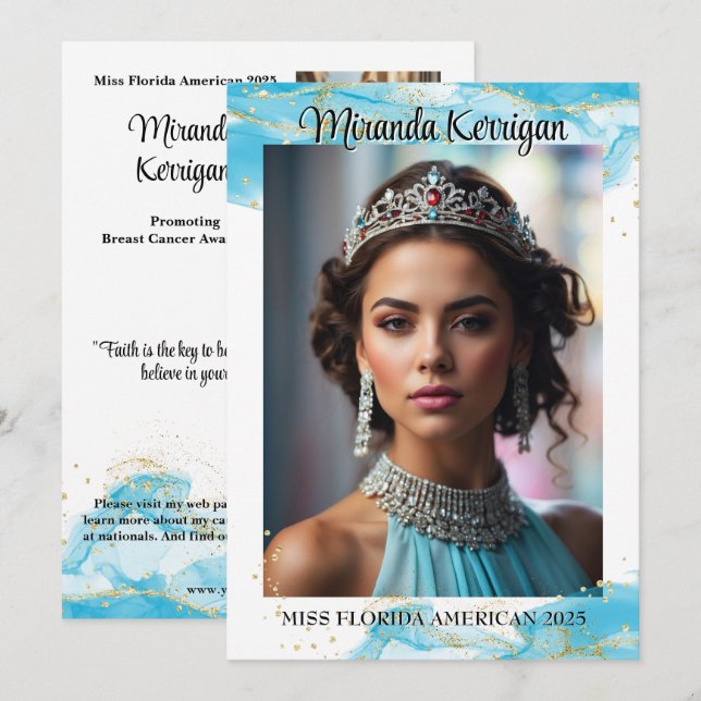 Pageant Autograph Card Blue Sparkle Glitter Design (Front/Back)