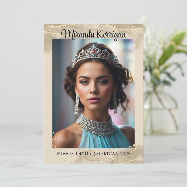Pageant Autograph Card Gold Sparkle Glitter Design (Standing Front)
