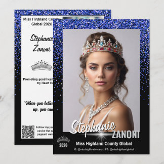 Pageant Autograph Card Royal Blue Glitter QR Code