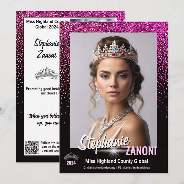 Pageant Autograph Card Royal Pink Glitter QR Code (Front/Back)