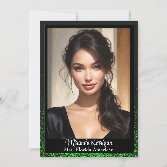 Pageant Autograph Cards Green Glitter Sparkle (Front)