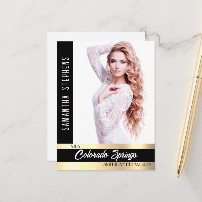 Pageant Autograph Postcard Black & Gold Shiny (Front/Back In Situ)