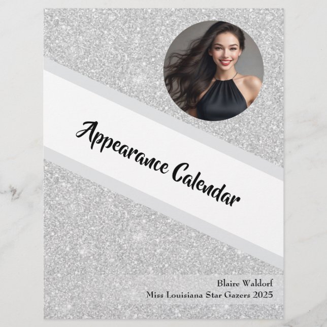 Pageant Binder Calendar Silver Glitter Pages (Front)