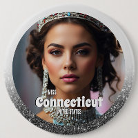 Pageant Button Pin - Black and Silver Glitter Glam