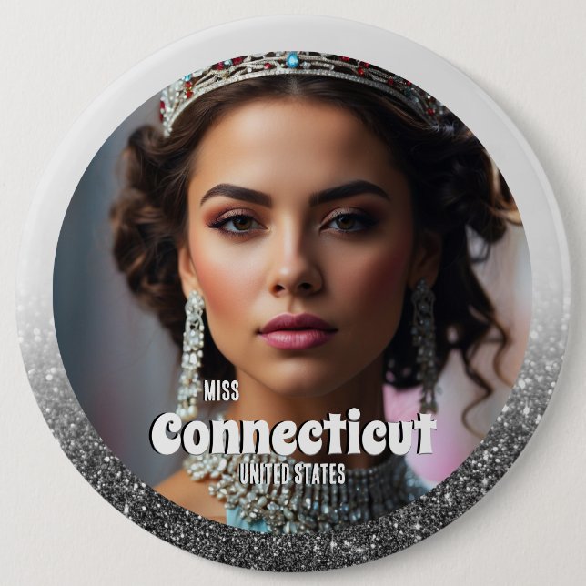 Pageant Button Pin - Black and Silver Glitter Glam (Front)