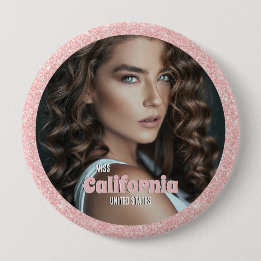 Pageant Button Pin | Photo with Glitter Background