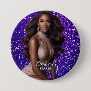 Pageant Button Pin Purple Glitter Girl Buttons