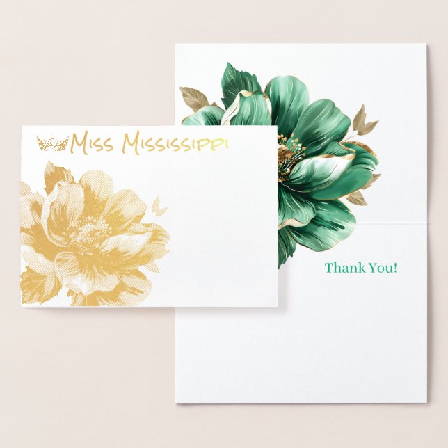 Pageant Crown & Magnolia Gold Foil Thank You Card (Display)