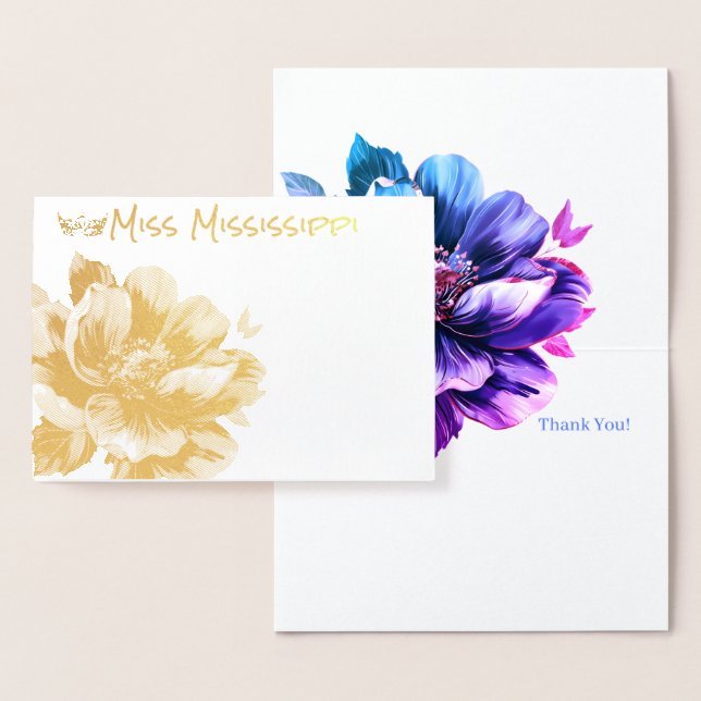 Pageant Crown & Magnolia Gold Foil Thank You Card (Display)