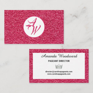 Pageant Director Bright Pink Glitter Business Card