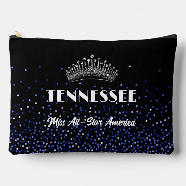 Pageant Makeup Case Blue Glitter Pageants Accessory Pouch (Front)