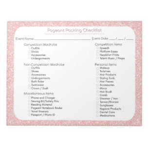 Pageant Packing Checklist - Large Notepad