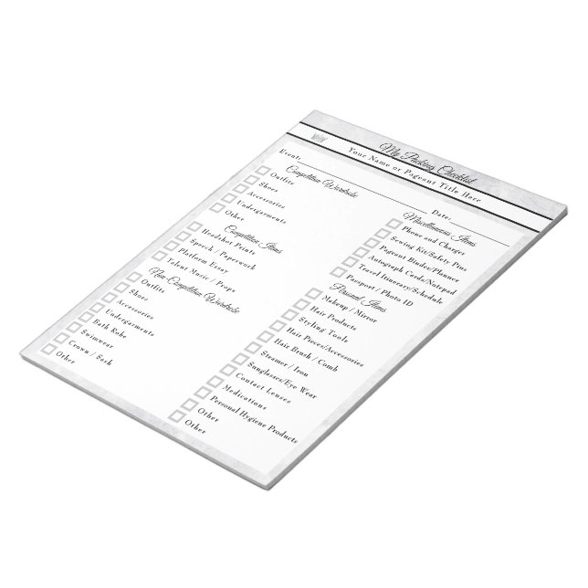 Pageant Packing Checklist Marble Ice Custom Notepad (Angled)