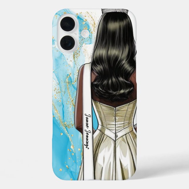 Pageant Phone Case Blue Gold Glitter Pageants (Back)