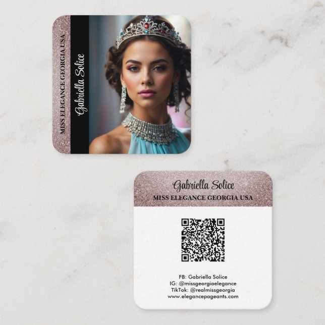 Pageant Photo Calling Card Glam Glitter QR Code (Front/Back)