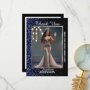 Pageant Photo Thank You Card Royal Blue Glitter