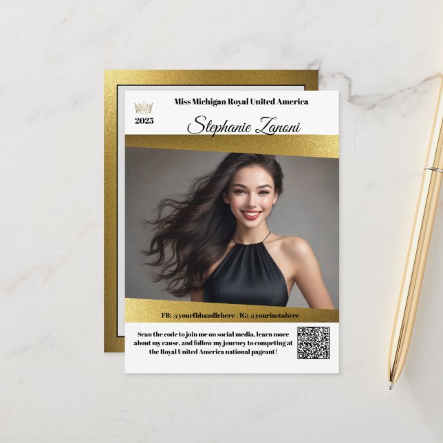 Pageant Promo Autograph Card Gold Shine | QR Code (Front/Back In Situ)